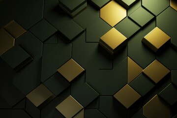 Olive dark 3d render background with hexagon pattern - obrazy, fototapety, plakaty