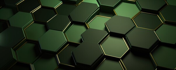 Olive dark 3d render background with hexagon pattern - obrazy, fototapety, plakaty