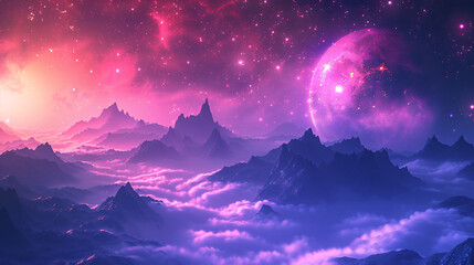 Abstract fantasy neon space landscape. Star nebulae 