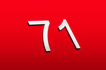 3D white logo design of number 71 on red background.