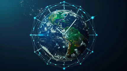 Fototapeta premium Innovative poly wireframe clock featuring Earth visually representing the critical countdown of land resources