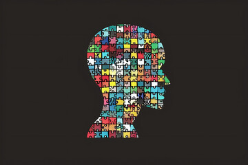 Human face in profile formed by puzzle pieces. Concept of thinking and logic.