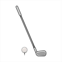 Golf Stick and Ball. Vector cartoon outline illustration