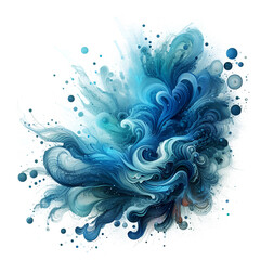 Blue paint brush strokes wave watercolor background, Color splashing hand drawn - Generative AI