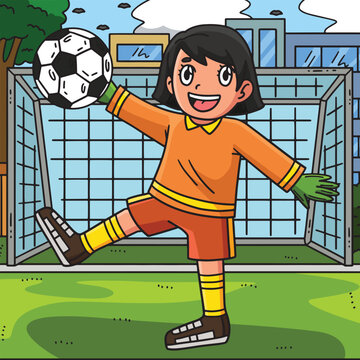 Soccer Girl Goal Keeper Colored Cartoon