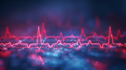 Pulsing Heart Rhythms: ECG Peaks in Digital Symphony. Concept Biomedical Engineering, Digital Signal Processing, Heart Monitoring, ECG Data Analysis, Cardiac Health - obrazy, fototapety, plakaty