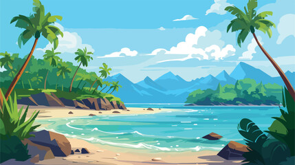 Summer tropical lagoon landscape with calm sea or oce