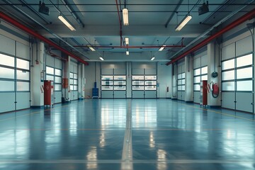 Spacious and modern automotive workshop with clear, minimalist design