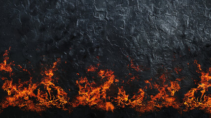 Fire flames isolated on black background with copy space for text or decoration - obrazy, fototapety, plakaty