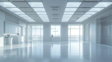 Modern minimalist digital lab interior with bright natural light