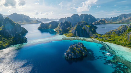 Aerial drone panorama picture of tropical paradise 