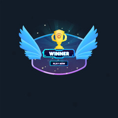 Game UI Pop Up Window Reward Page Winner Cup Wings Coin Oval Rectangular Form Blue Purple Abstract  Cute Cartoon Vector Design