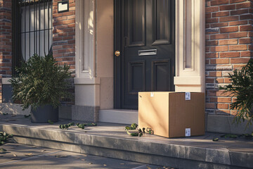A large carboard delivery box in front of a door