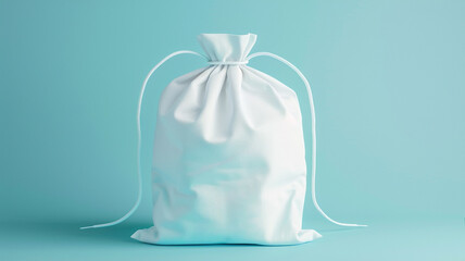 white drawstring bag mockup isolated on blue background