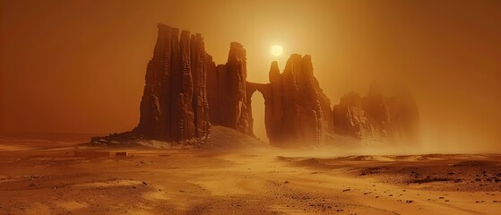 Sunlit Deserted Citadel: Time's Immortal Witness. Concept Desert Photography, Ancient Ruins, Sunlit Landscapes, Historical Architecture, Timeless Beauty - obrazy, fototapety, plakaty