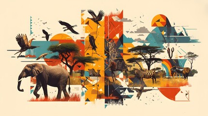 a collage showcasing the diversity of wild animals found in the African savanna