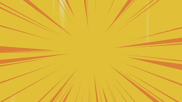 High-speed abstract speed lines animation. Cartoon animated orange speed lines on a yellow background with a halftone pattern in a seamless loop of motion graphics