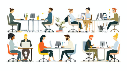 Teamwork vector illustrations Set of people working