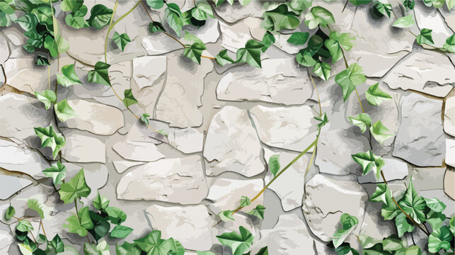 Texture wallpaper with green leaves on a natural ston