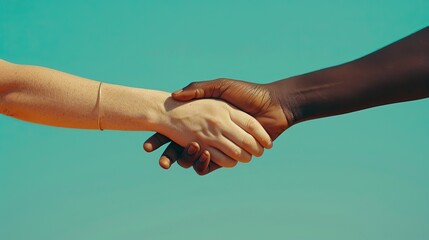 A handshake between two people of different ethnicities, symbolizing diversity and unity