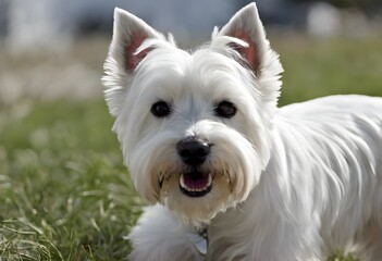 A close up of a West Highland Terrier