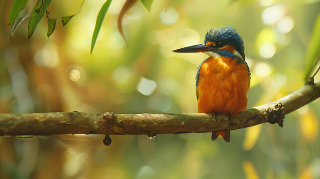American pygmy kingfisher perched on a branch looking