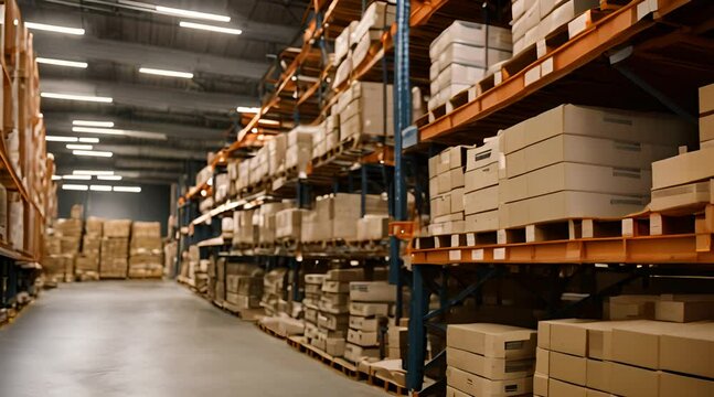 a company's warehouse with high shelves