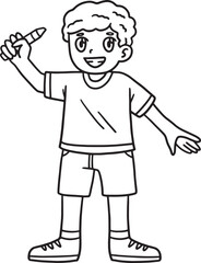 Happy, Child, Holding Crayon Isolated Coloring 