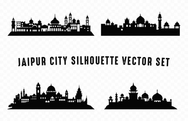 Jaipur City Skyline black Silhouette Vector Set isolated on a white background