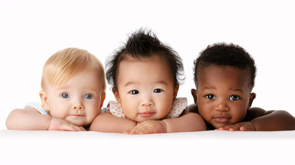 Unity in Innocence: Multicultural Babies on White Background