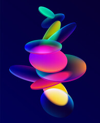 Colorful circles and ovals. Art geometric shapes in glass morphism style. Abstract vector design elements.