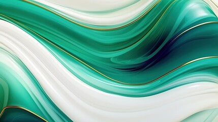Fototapeta premium Luxury marbles turquoise green white and golden lines wavy texture background.