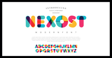 Nexost  font alphabet. Minimal modern urban fonts for logo, brand etc. Typography typeface uppercase lowercase and number. vector illustration