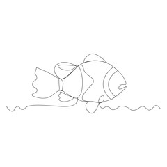 Continuous single one line drawing of fish simple clown fish International world Oceans day vector illustration