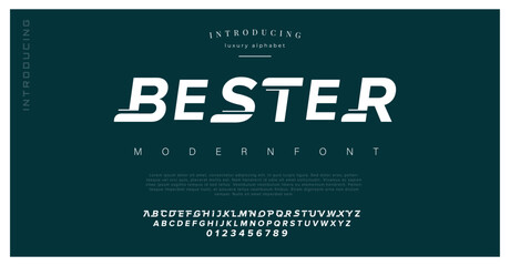 Bester vector font typeface unique design. For technology, engineering, digital , gaming, sci-fi and science subjects.