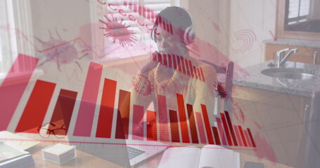 Image of statistics and data processing on grey background