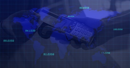 Image of statistics and data processing on grey background