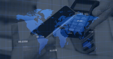 Image of statistics and data processing on grey background