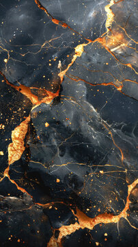 Abstract background, creative texture of dark marble with gold veins.