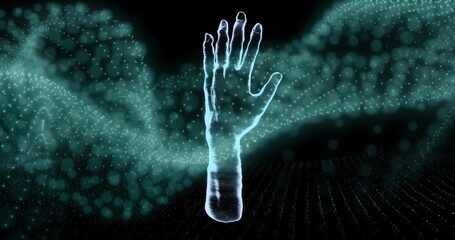 Image of hand and wave over dark background