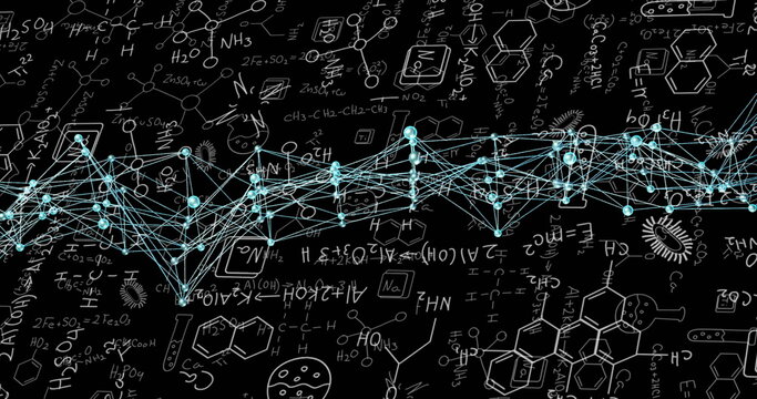 Image of chemical equations over chemical formula - Powered by Adobe