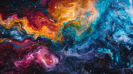 A colorful painting of a galaxy with a swirl of colors