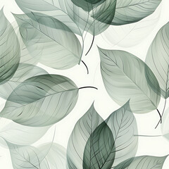 Repeating nature-inspired pattern with various leaves for wallpapers or fabrics