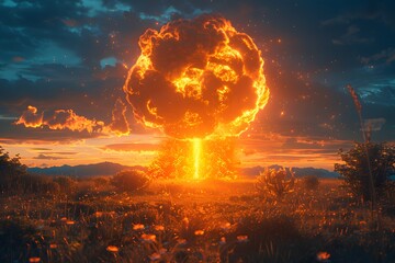 Massive Explosion Erupting From Field