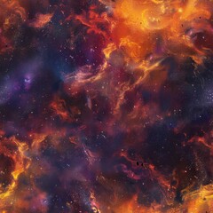 A colorful space scene with orange and purple swirls and stars