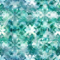 A pattern of green and white shapes with a blue background