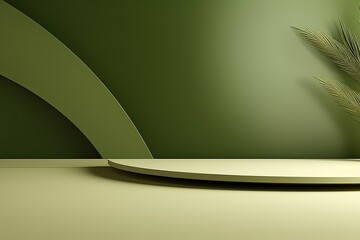 olive abstract background vector, empty room interior with gradient corner in a color for product presentation platform