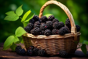 Fototapeta na wymiar Fresh Blackberrys in a basket. Blackberry fruit