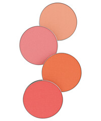 3D rendering of four blush compacts with a range of orange-pink hues
