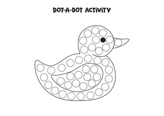 Dot a dot game for preschool kids. Cartoon rubber duck.